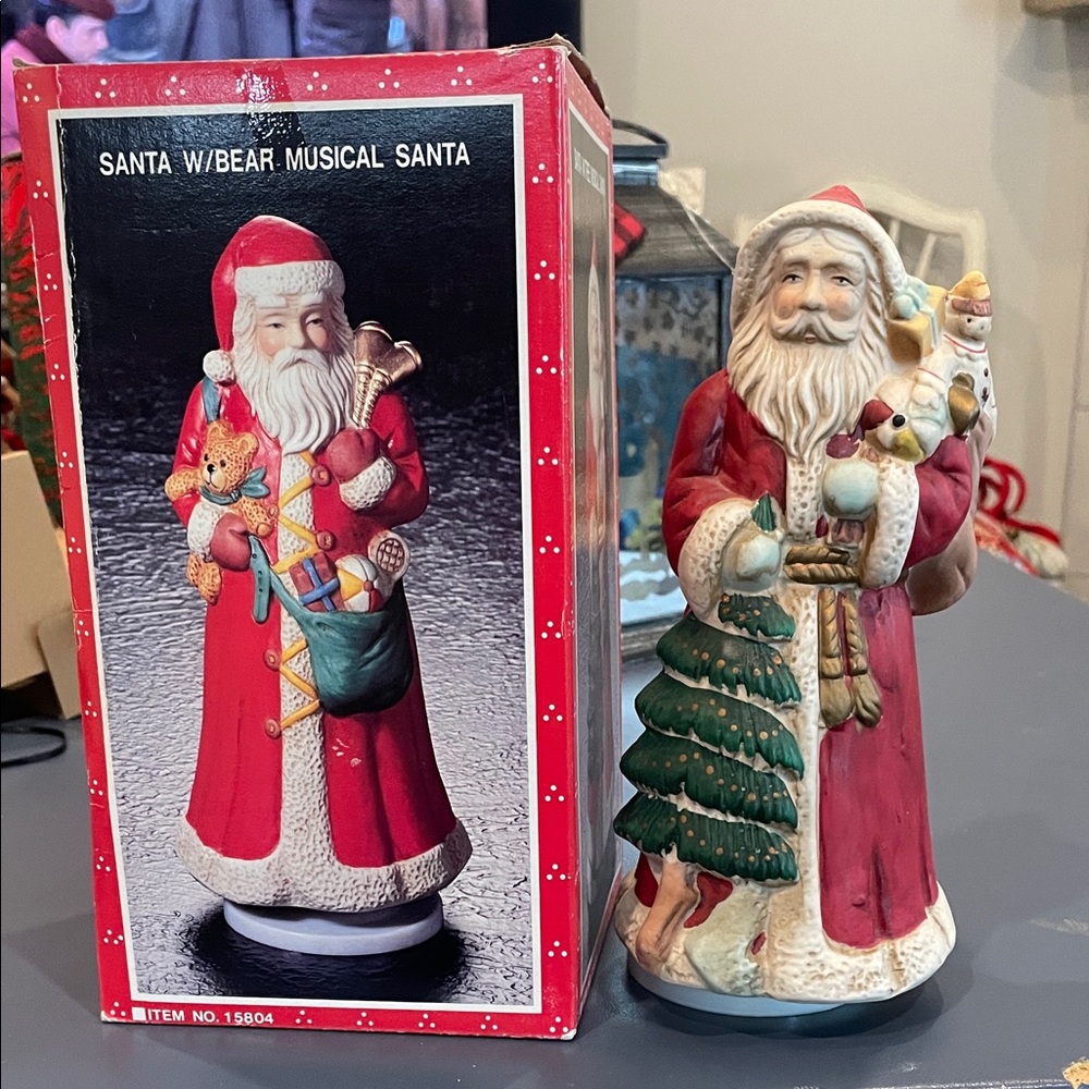 Charming Santa with Bear and Tree Figurine - Red and White